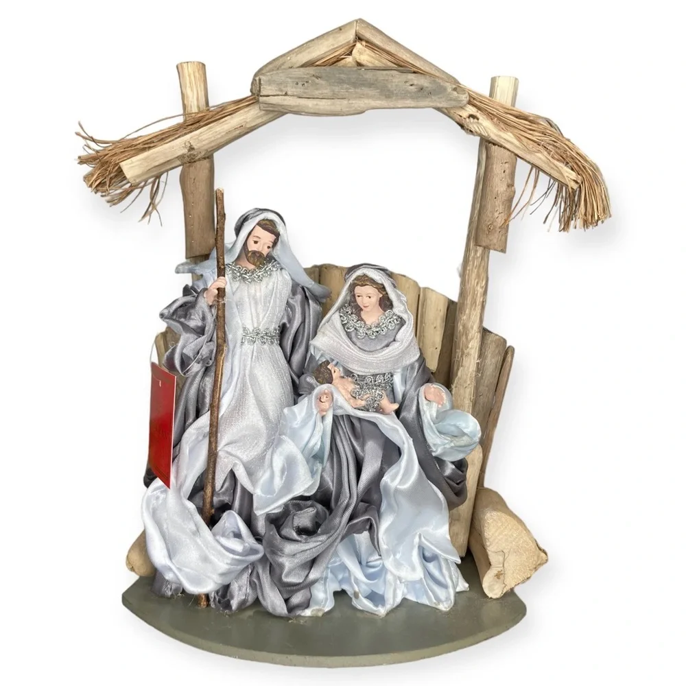 🎄XMAS🎄 Christmas Nativity Silver *defect* Mary Baby Jesus Display Holiday Decor